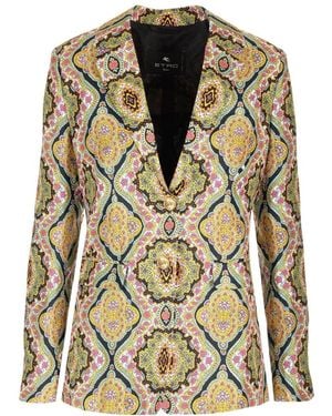 Etro Single Breasted Printed Blazer - Metallic