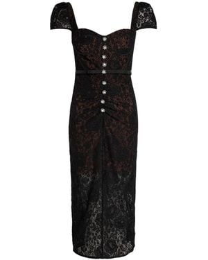 Self-Portrait Sweetheart-Neck Belted Lace Midi Dress - Black