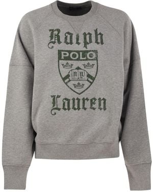 Polo Ralph Lauren Logo-Print Raglan-Sleeve Sweater - Gray