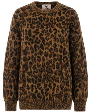 Aniye By Leopardprint Crewneck Relaxed Knit Sweater - Brown