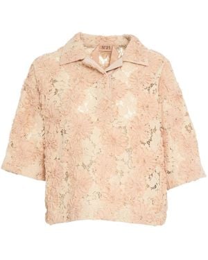 N°21 Floral-Design Polo Top - Natural