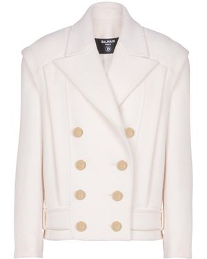 Balmain Cropped Reefer Jacket - White