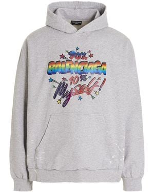 Balenciaga Graphic Wide-Fit Hoodie - Grey