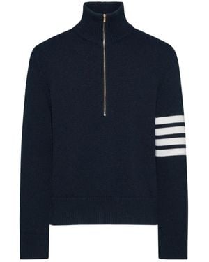 Thom Browne Half-Zipped Funnel Neck Jumper - Blue