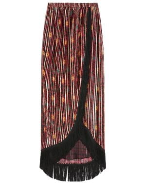 Valentino Fringed Floral-Print Maxi Skirt - Purple