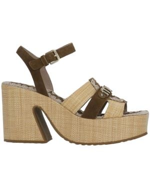 Mou Logo Platform Heeled Sandals - Metallic