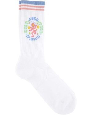 CASABLANCA Logo-Intarsia Ribbed-Knit Socks - White