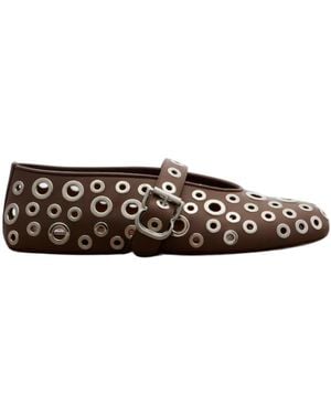 Alaïa Round-Toed Ballet Shoes - Brown