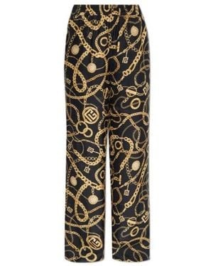 Balmain Chain-Print Silk Pants - Black