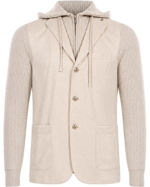 Eleventy Hooded Knit-Sleeve Jacket - Natural