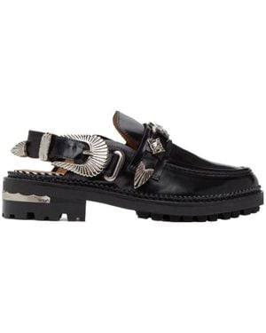 Toga Round-Toe Slingback Mule Loafers - Black
