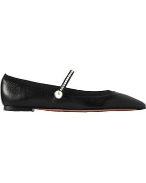Aquazzura Embellished Leather Flats - Black