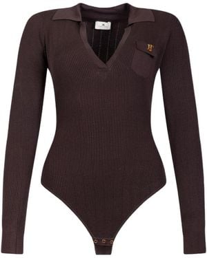 Elisabetta Franchi Ribbed Collar Knitted Bodysuit - Brown