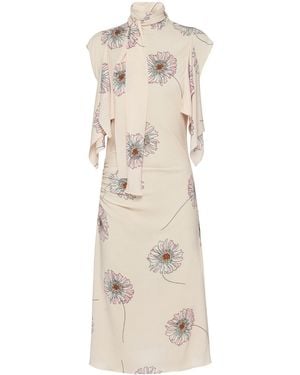 Prada Printed Sablé Dress With Scarf Collar - Natural