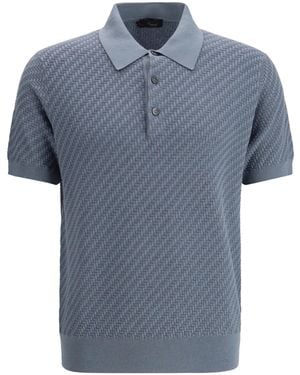 Brioni Textured Woven Polo Shirt - Blue