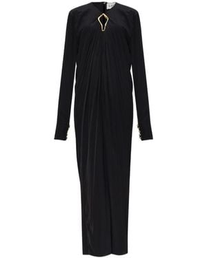 Lanvin Cut Out Detailed Draped Midi Dress - Black