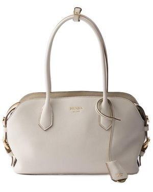 Prada Signet Medium Leather Tote Bag - Natural