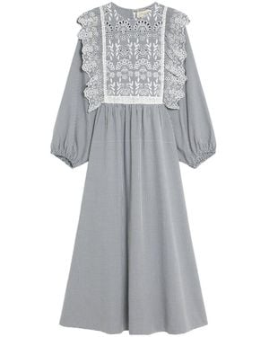 Weekend by Maxmara Gingham Cotton Dress With Broderie Anglaise Embroidery - Grey