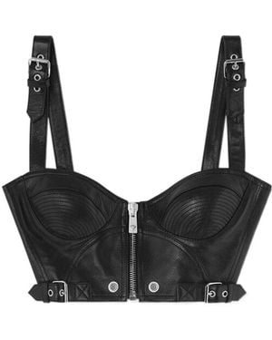 Versace Leather Cropped Top - Black