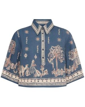 ALÉMAIS Acacia Printed Cropped Shirt - Blue