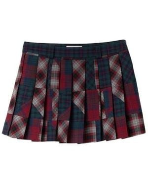 Miu Miu Pleated Plaid Patchwork Miniskirt - Red