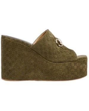 Gucci Wedge Sandal With Horsebit - Green