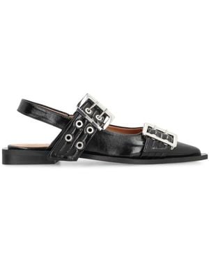 Ganni Open-Toe Flat Sandals - Black