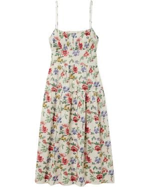 Doen Benoit Gathered Tiered Floral-Print Ramie Midi Dress - White