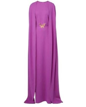 Oscar de la Renta Caped Silk-Blend Gown - Purple
