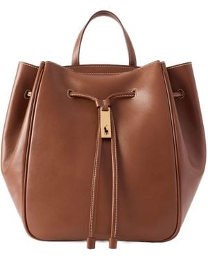 Polo Ralph Lauren Drawstring Leather Backpack - Brown