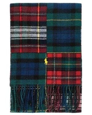 Polo Ralph Lauren Pony Patchwork Plaid Tassel Scarf - Blue