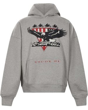 Rhude Logo Printed Long-Sleeved Hoodie - Grey