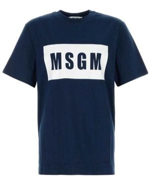 MSGM Logo Printed Crewneck T-Shirt - Blue
