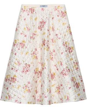 Prada Floral Print Quilted Satin Circle Skirt - Natural