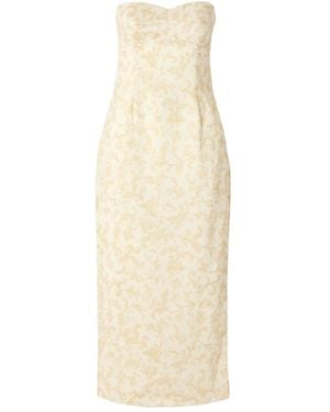 Posse Isla Strapless Floral-Print Linen And Silk-Blend Midi Dress - Natural
