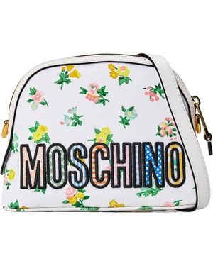 Moschino Logo Zipper Shoulder Bag - White
