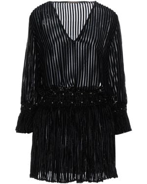 Saint Laurent Striped Satin Long Sleeve Dress - Black