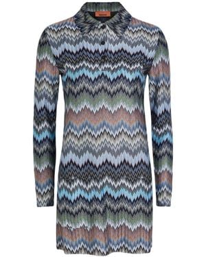 Missoni Zigzag-Intarsia Fine-Knit Mini Dress - Blue