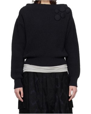 OPEN YY Badge Appliqué Knitted Pullover Sweater - Blue