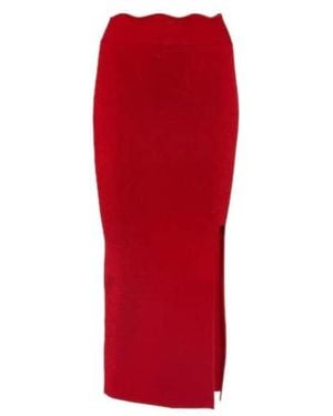 Galvan London Delia Scalloped Midi Skirt - Red