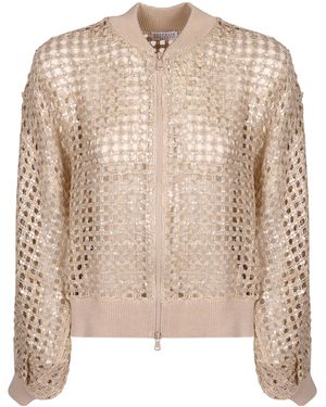 Brunello Cucinelli Sequin-Embellished Open-Knit Cardigan - Natural