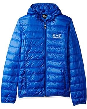 EA7 Zipper Hooded Short Style Down Jacket - Blue