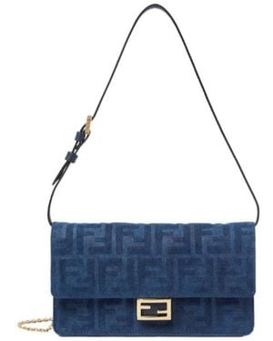 Fendi Baguette Ff Flocked Chained Wallet - Blue