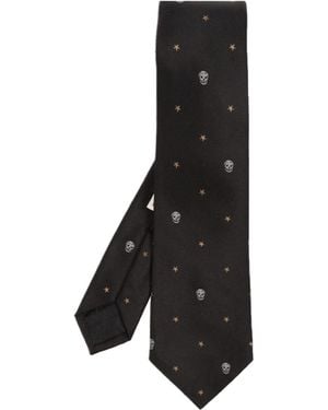 McQueen Star Skull Jacquard Pointed-Tip Tie - Black