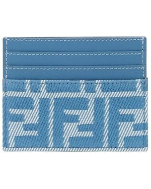 【Fendi】Baguette FF jacquard card holder - Blue Fendi Women Ff Jacquard Denim Effect Baguette Cards Holder