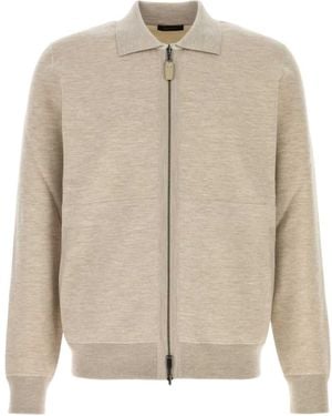 Brioni Zip-Up Shirt Collar Knitted Jacket - Natural