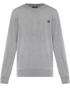 Balmain Logo Crew Neck Knitted Jumper - Grey