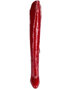 Max Mara Solid Color Square Heel Leather Shoes - Red