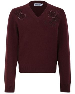 Self-Portrait Floral Wool Jumper - Red