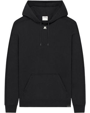 Courreges Logo-Patch Cotton Hoodie - Black